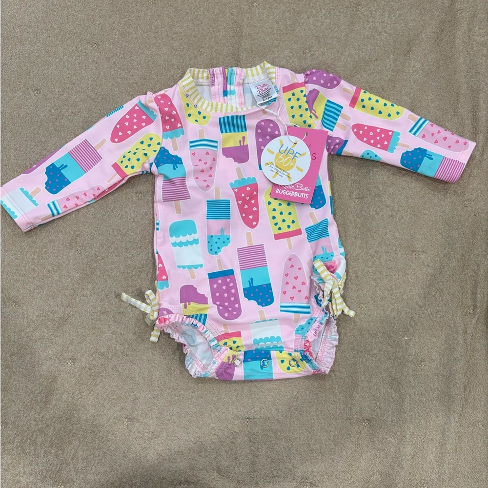 Ruffle Butts Pink Multi-Color Popsicle Print Rash Guard